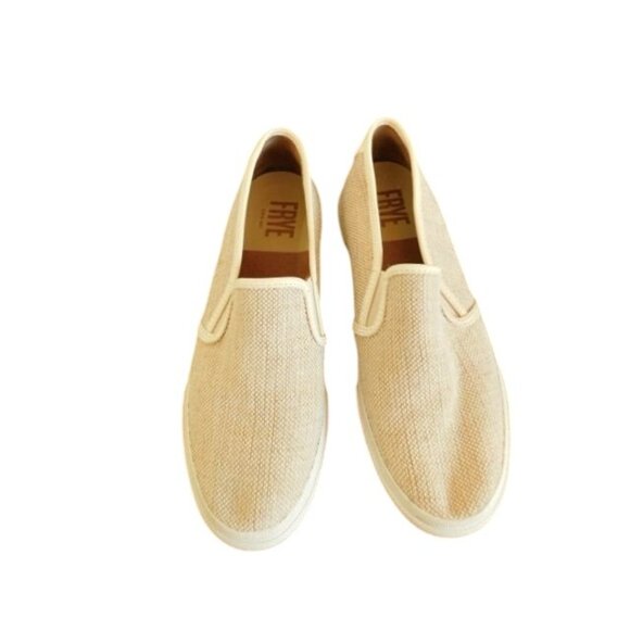 Frye Size 9.5 Canvas Upper Slip On Leather Flats Shoes - Picture 2 of 4